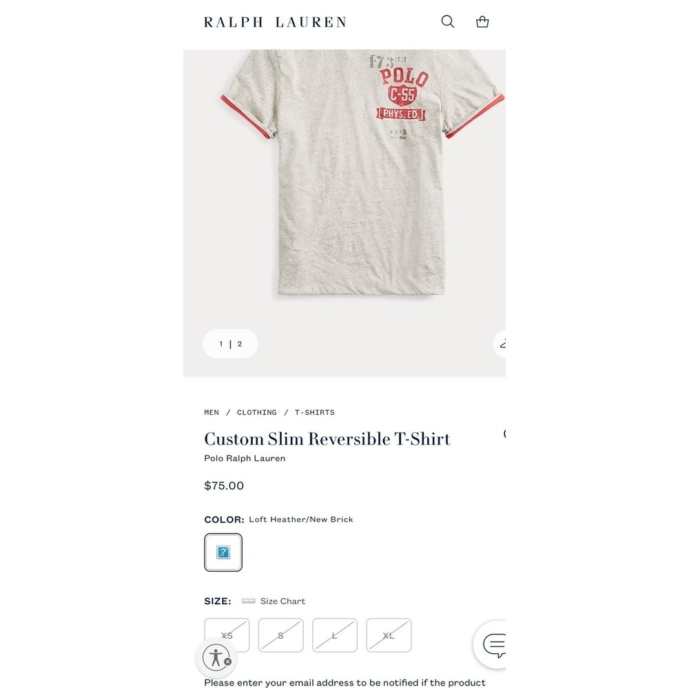 NWT Polo Ralph Lauren Custom Slim Reversible Graphic T-Shirt Gray/Red Mens Sz XL - Picture 11 of 11